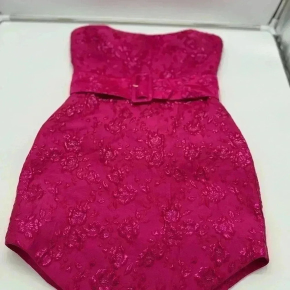 New Without Tags, AMANDA UPRICHARD STRAPLESS FLOWERED JACQUARD MINI DRESS - Picture 5 of 11